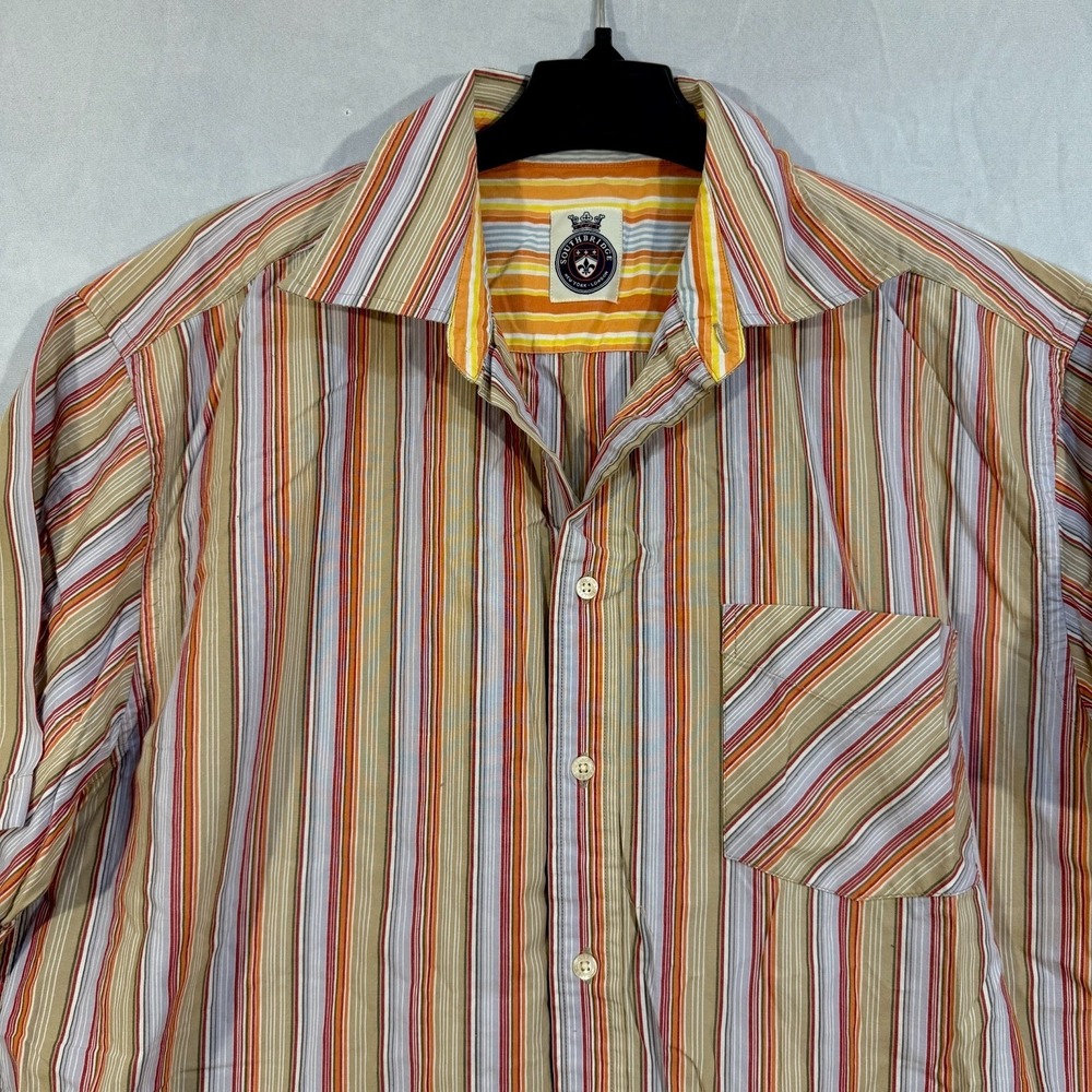 southbridge Men's Short‎ Sleeve Multistriped Button Shirt FITs XL Vintage Casual